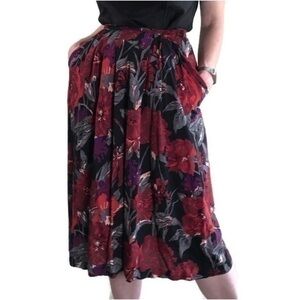 Vintage Savvage Dark Floral Midi Skirt